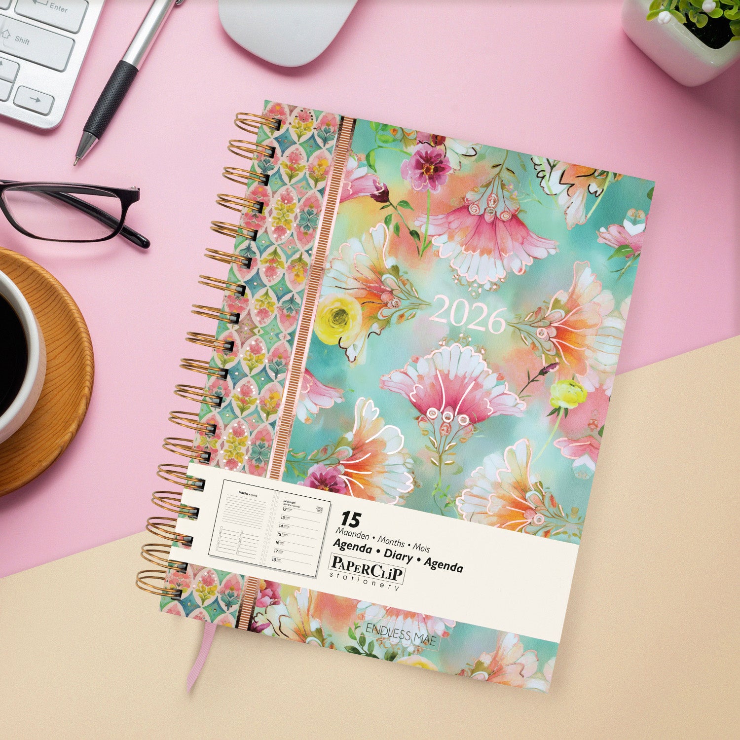 Endless Mae Pastel Petals Desk Agenda 2026