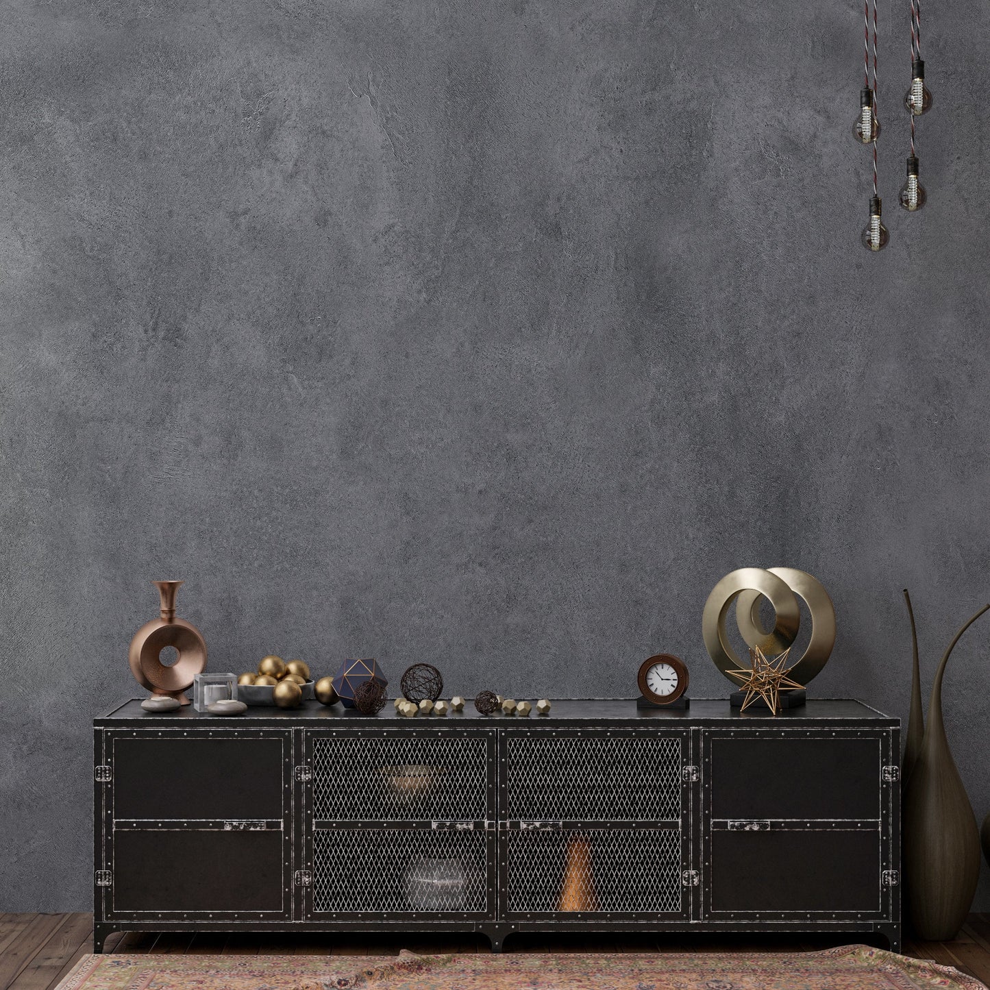 Melli Mello Be Concrete photowall living room style interior inspiration industrial feel cabinet