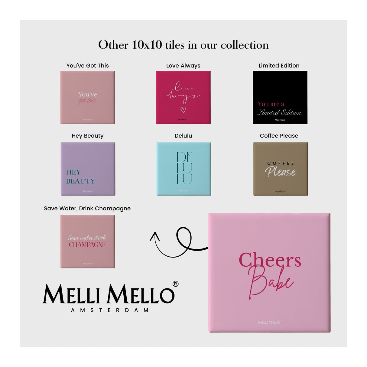 Melli Mello Tegeltje Cheers Babe 10x10cm