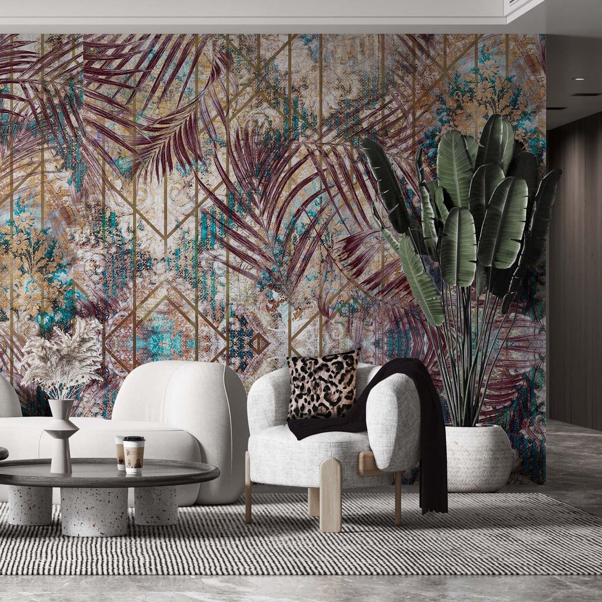 Melli Mello Faded Fantasy Mural Bordeaux/Petrol