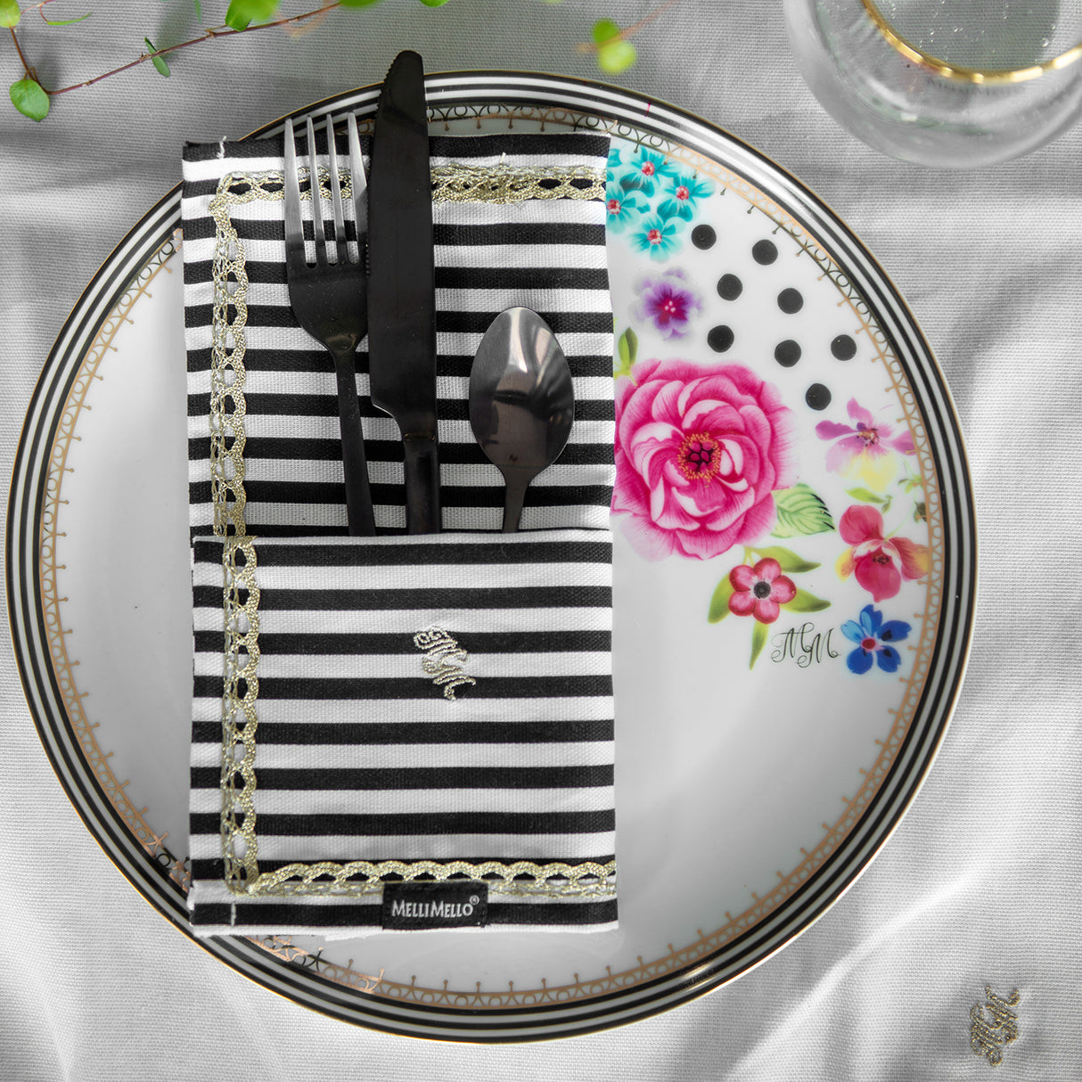 Melli Mello Stripe Napkin black white