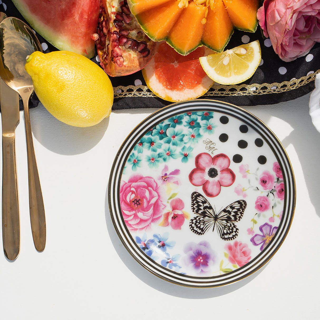 Melli Mello Nora Gebaksbord Wit Bloemenprint ø15,5cm