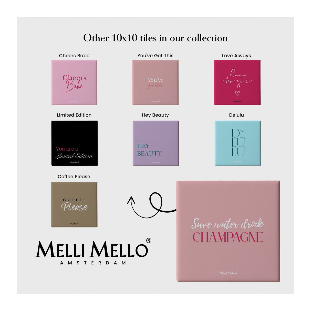Melli Mello Tegeltje Drink Champagne 10x10cm