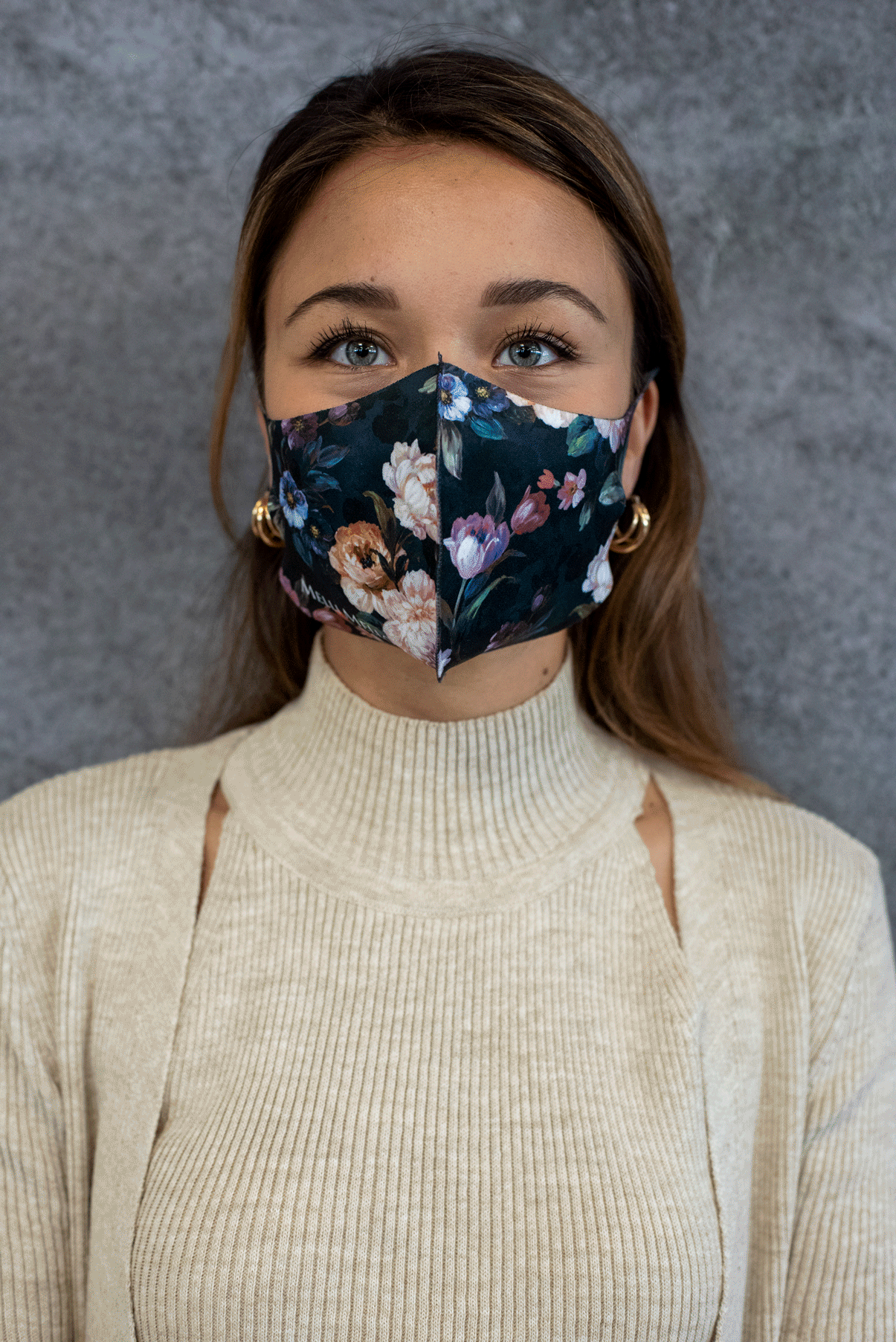 Melli Mello steal the night dark floral mouth mask high quality waterproof UV protection Air filtration PM2.5 anti bacterial facemask with air filtration 180 view