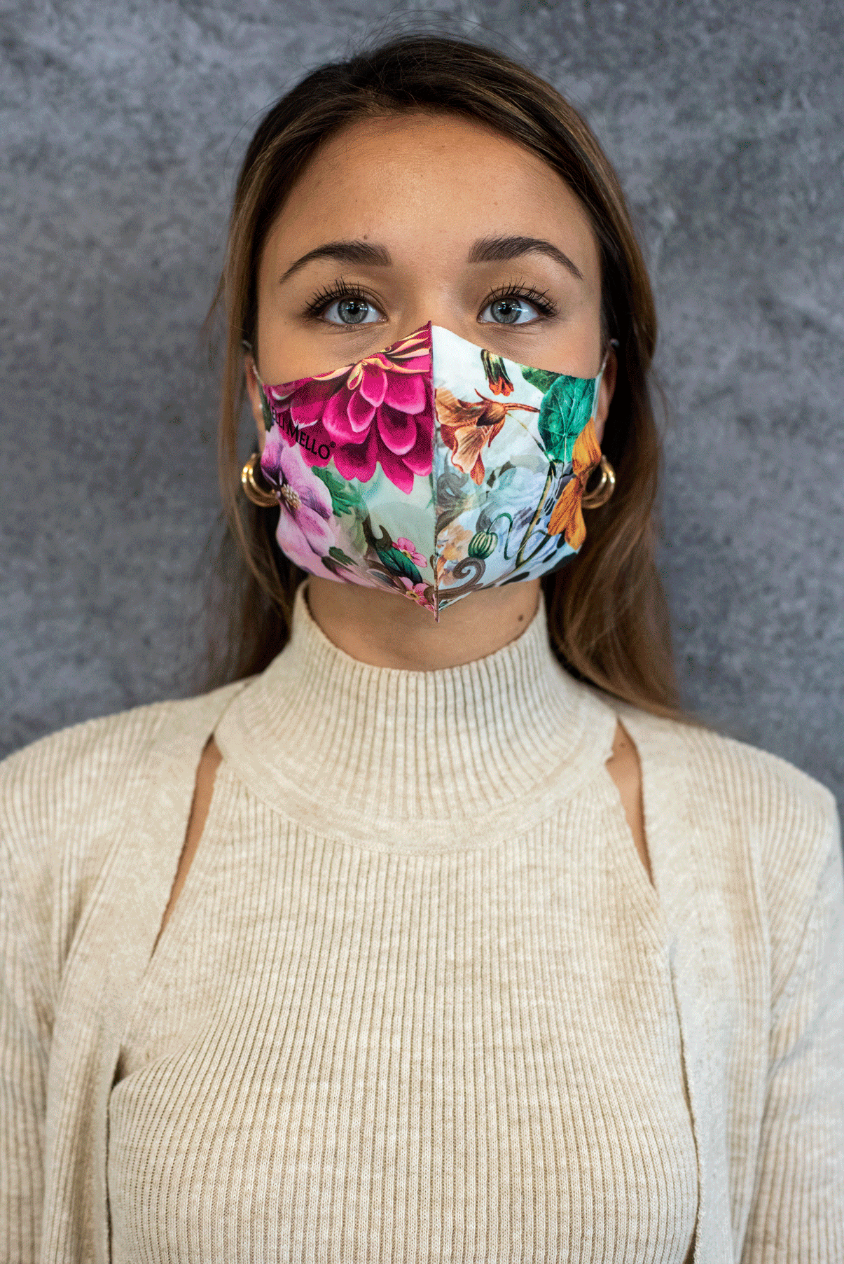 Melli Mello floral mouth mask high quality waterproof UV protection Air filtration PM2.5 anti bacterial facemask with air filtration 180 view
