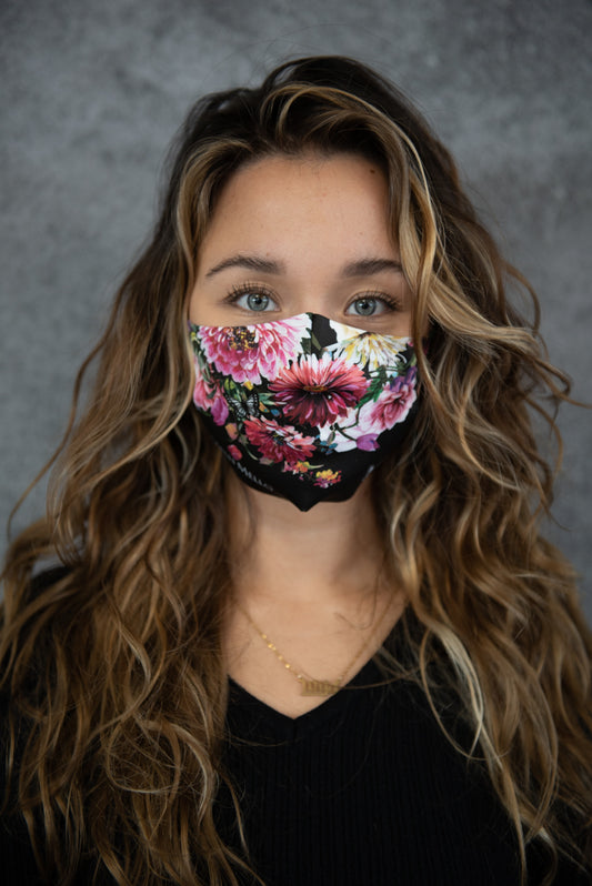 Melli Mello High on love black and white Dark floral mouth mask high quality waterproof UV protection Air filtration PM2.5 anti bacterial facemask with air filtration