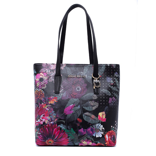 Melli Mello Rock & Rose Shopper Tas Zwart Roze Bloemenprint