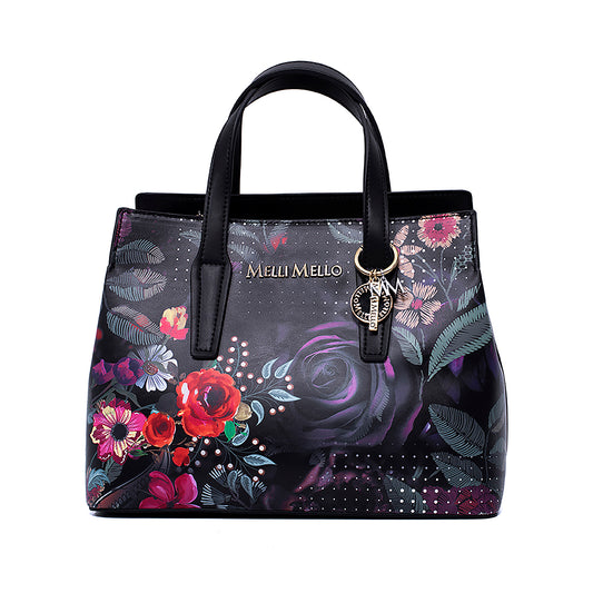 Melli Mello Rock & rose Shopper Tas klein Zwart Roze Bloemenprint