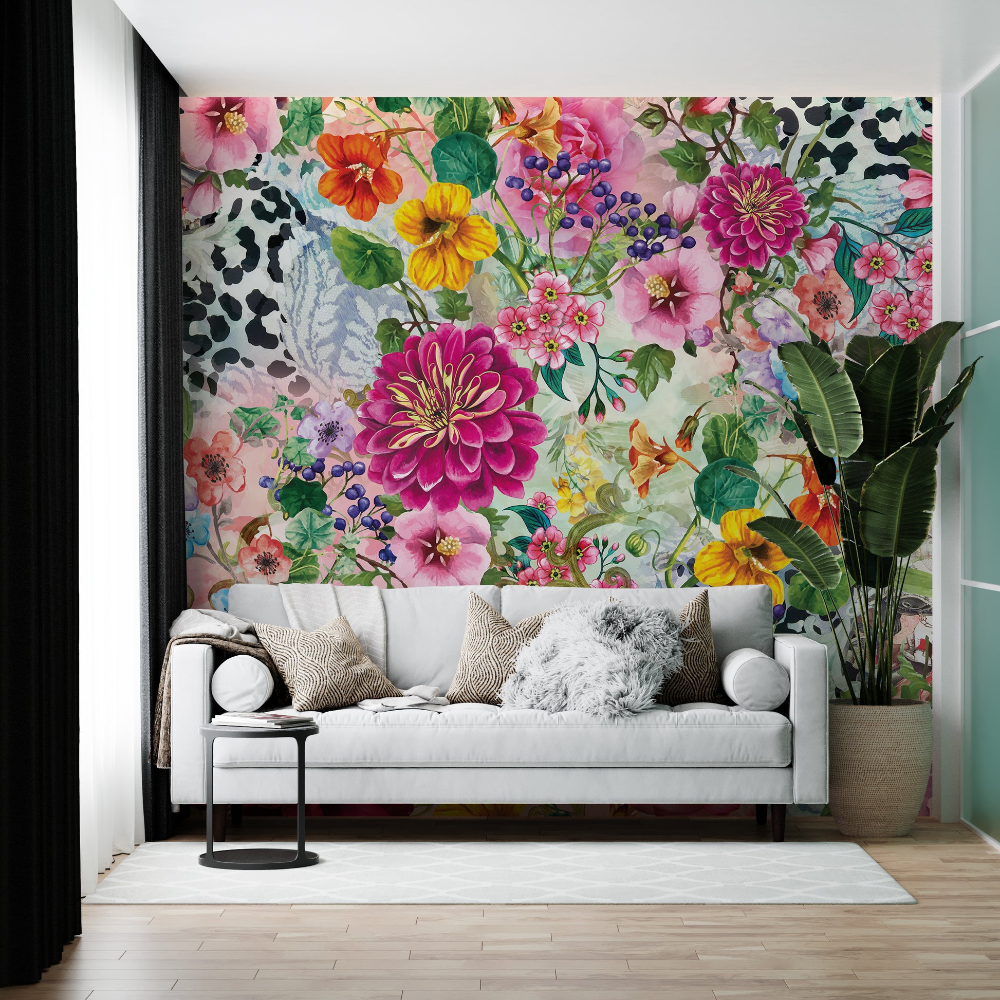 Melli Mello Floral attraction photowall wallpaper floral bombastic animal print bold deco eyecatcher be different living room deco 