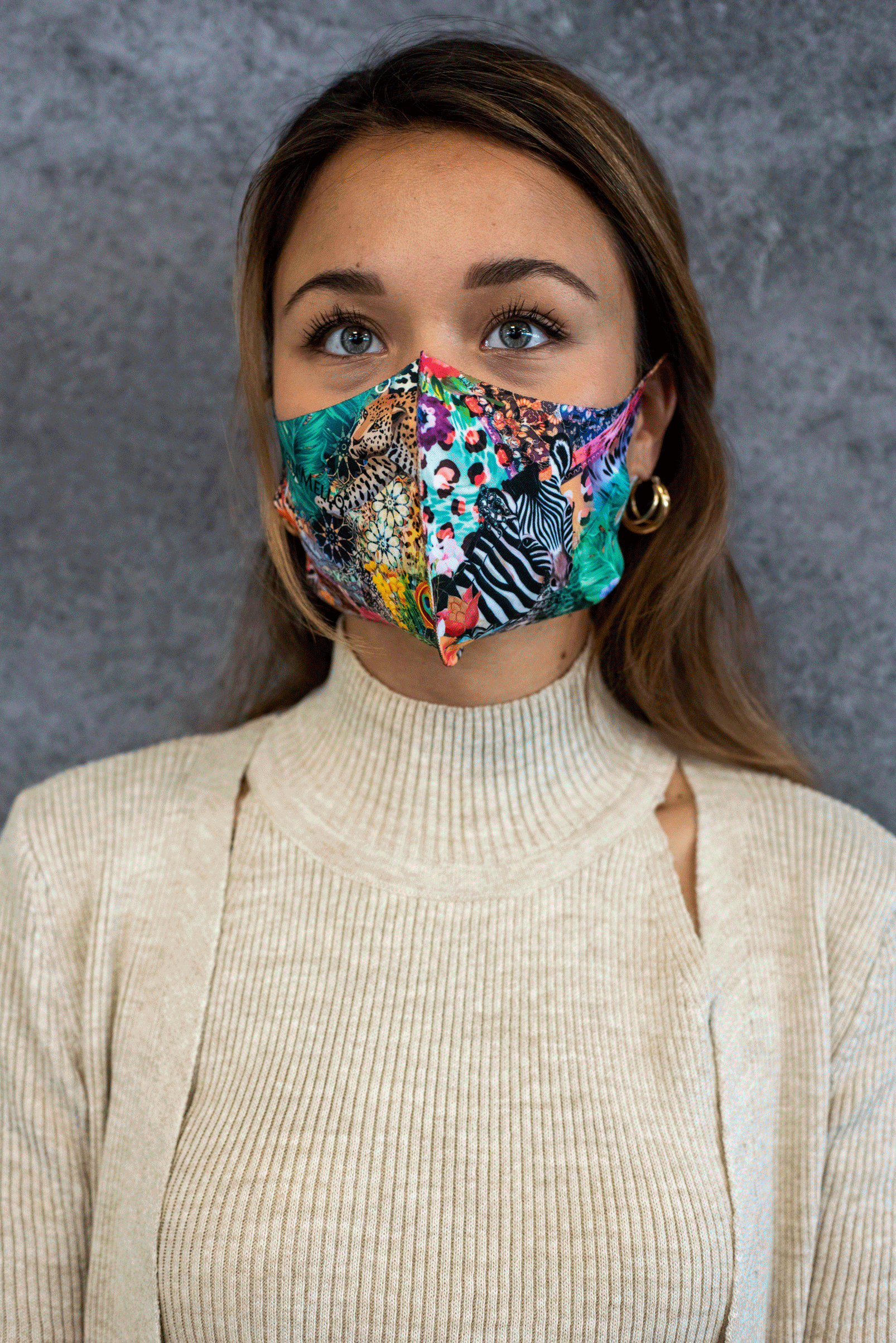 Melli Mello Zoo me jungle animal print colorful mouth mask high quality waterproof UV protection Air filtration PM2.5 anti bacterial facemask with air filtration 180 view