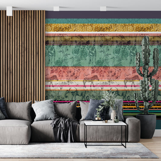 Melli Mello On the wild side photowall wallpaper colorful stripes animal print deco eyecatcher be different living room deco 