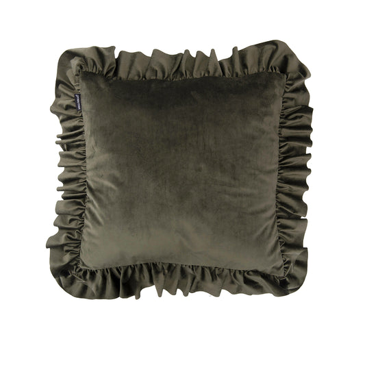 Melli Mello Army Green Velvet Ruffle Cushion Large