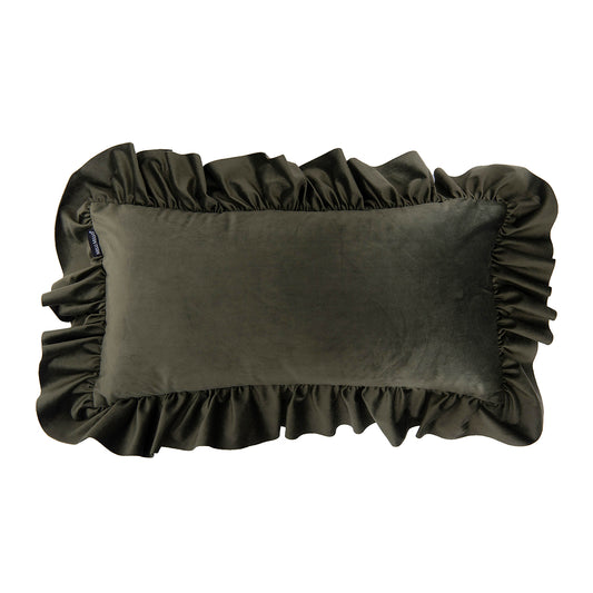 Melli Mello Army Green Velvet Ruffle Cushion Small